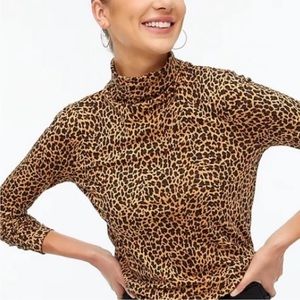 J Crew Leopard Print Turtleneck Long Sleeve Top